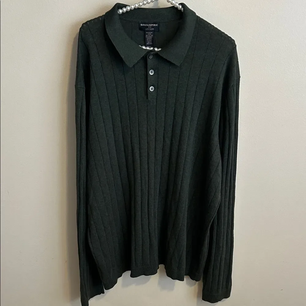 Banana Republic Men’s Luxe Blend Dark Green Long Sleeve Ribbed Polo. Size XXL